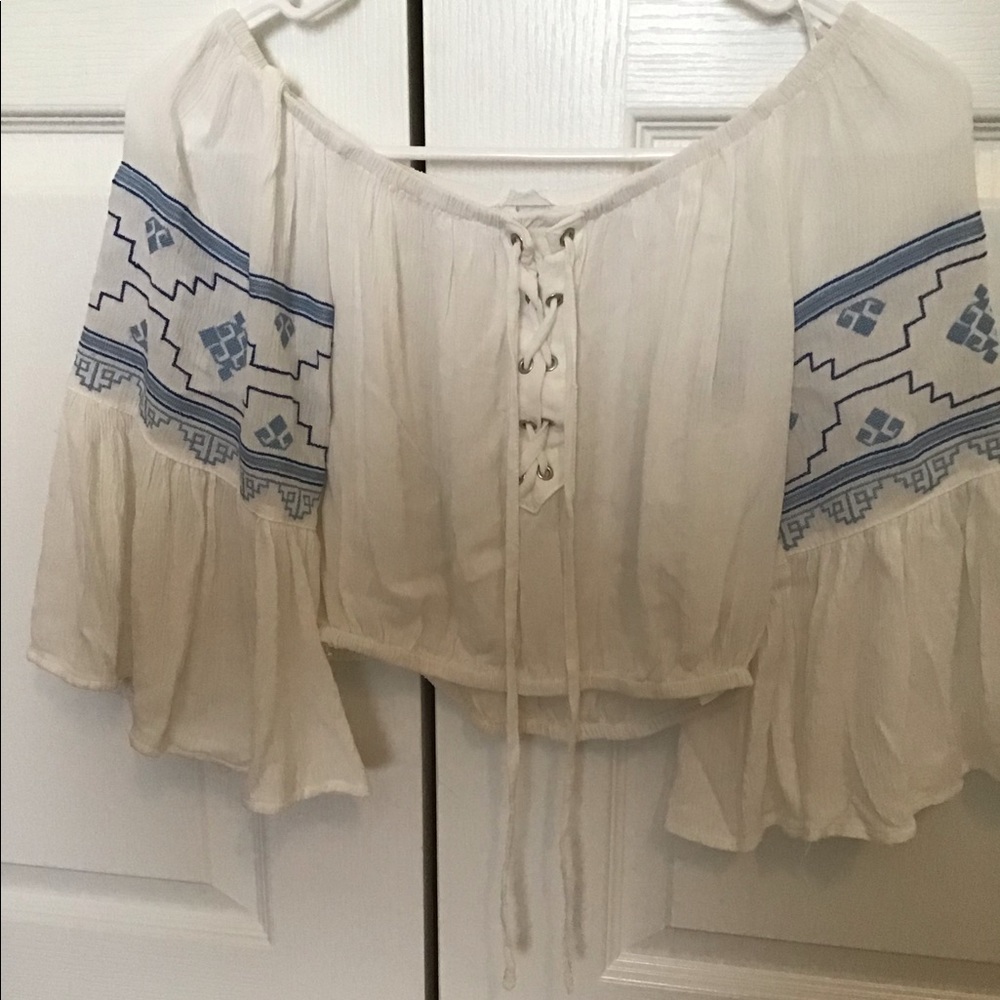 H&M Lace Up Front Off-Shoulder Smoked Crop Top